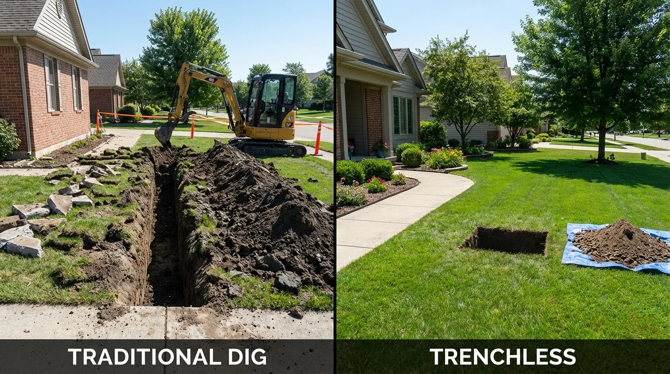 Trenchless sewer repair with minimal yard damage versus traditional excavation in Fordyce, AR